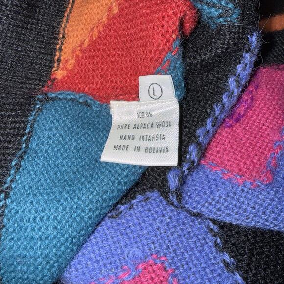 Artesania Copacabana 100% Baby Alpaca Sweater Geometric Colorblock Vintage L - Picture 6 of 6
